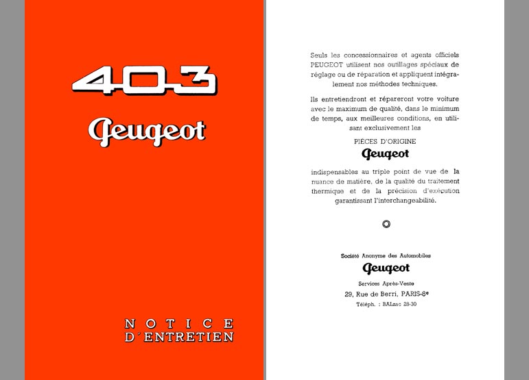 Notice d'utilisation Peugeot 403