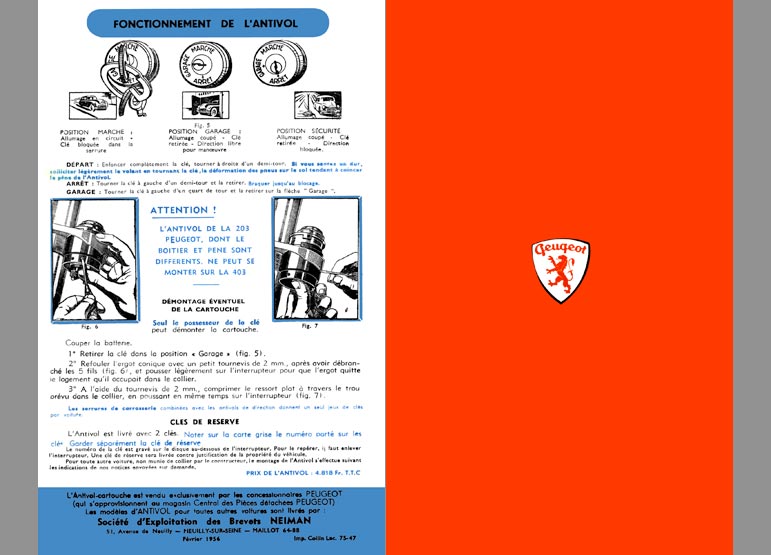 Notice d'utilisation Peugeot 403